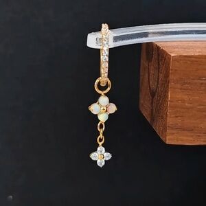 14k Gold Plated Opal & Crystal Floral Tiny Subtle Dangle Earring Charm